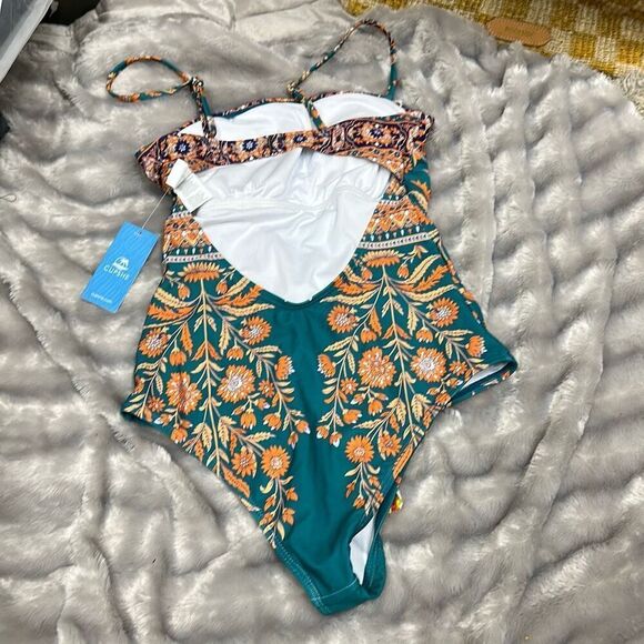 Floral Boho Print Cheeky One Piece Swimsuit Size S - Picture 2 of 3